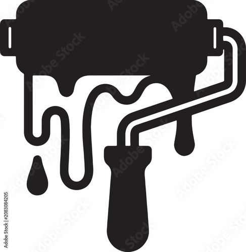 Paint roller tool icon with dripping wet paint painting construction supplies