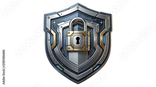 Modern 3d Metallic Shield Padlock Icon