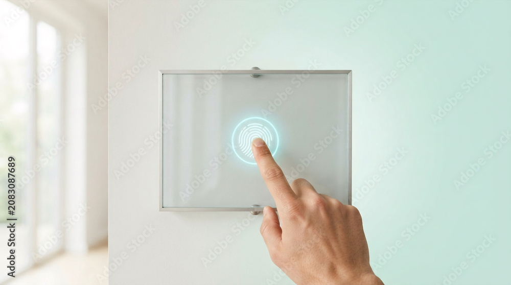 Naklejka premium Hand using fingerprint scanner for home security access control system