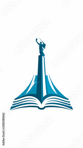 Statue on an open book cover.