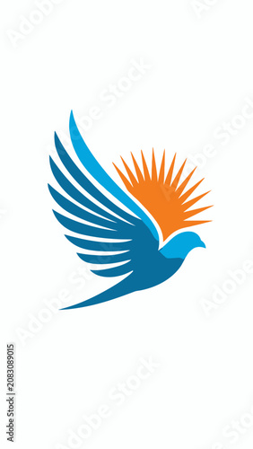 a blue bird flying with sun.