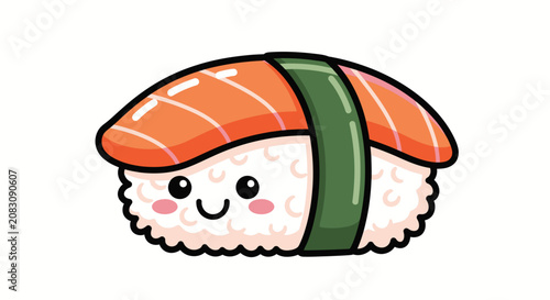 Fotografie Kawaii Salmon Nigiri Sushi Vector Illustration