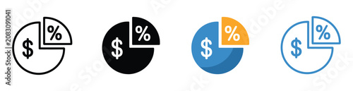 Photos Dividend distribution icon set featuring profit sharing, shareholder payout and financial pie chart symbols in vector styles
