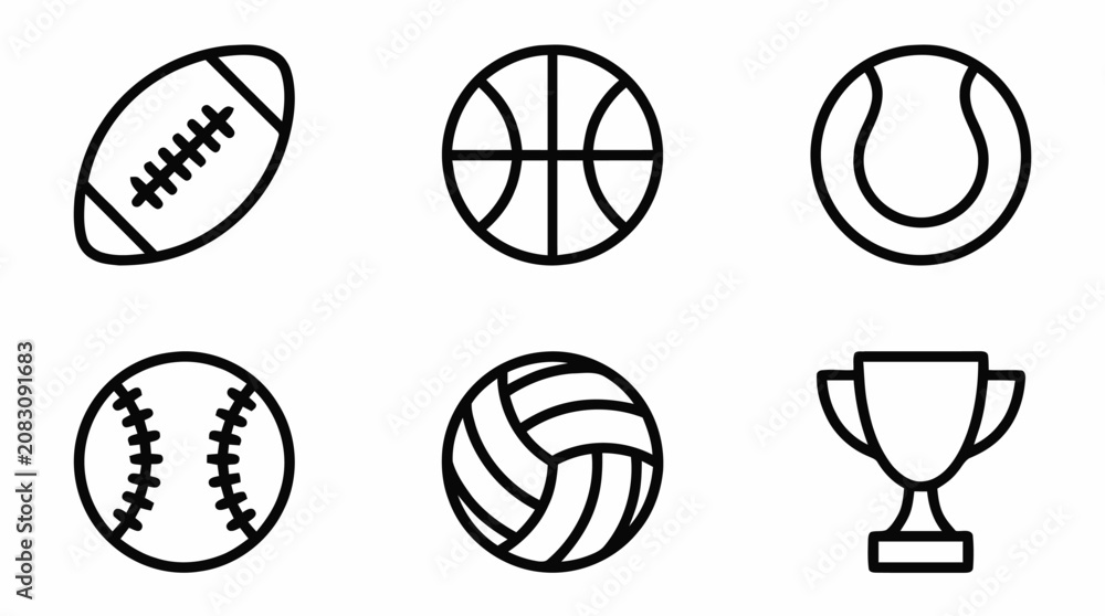 Fototapeta premium Various sports equipment icons displayed on a clean background