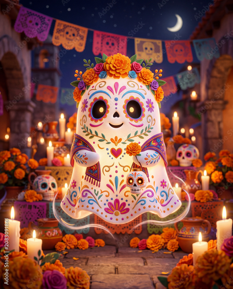 Fototapeta premium Süßer Geist im Dia De Los Muertos Design
