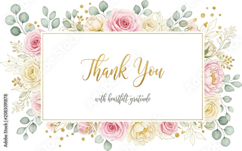 Konstfotografi Thank you with heartfelt gratitude floral border card