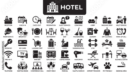 Camping icons set, outdoor adventure symbols, 40 graphic elements, black and white vector illustrations