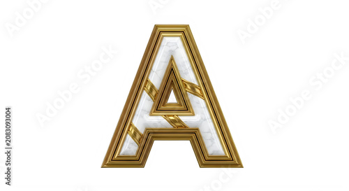 Golden and white marble effect letter A with shiny borders and geometric design transparent background