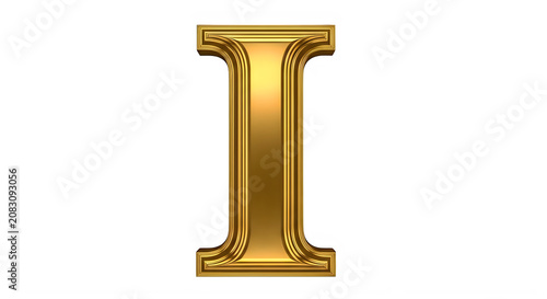 Golden ornate letter I with shiny metallic surface and decorative borders transparent background