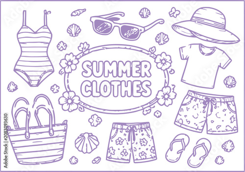 Slika na platnu Summer clothes silhouette graphic with beachwear and accessories