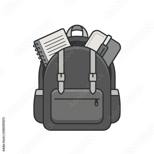 School backpack filled with notebooks and educational supplies.