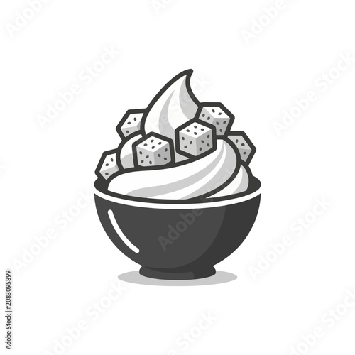 Soft serve ice cream bowl with sugar toppings.