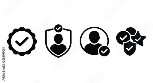 Fotografie Verification Icons Set Black Silhouette Icons On Transparent Background For User