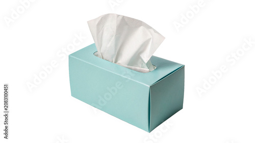 Light blue rectangular paper tissue box dispenser mockup isolated on transparent background Png cut out