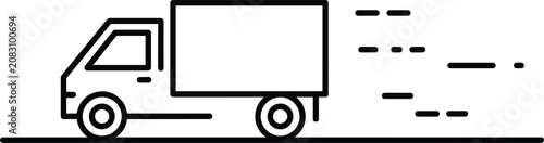 Fotografi A black line of a delivery truck moving quickly with motion lines, isolated on a