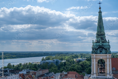 Obraz na płótnie View from a church tower overlooking the Vistula River and the city of Torun, Poland