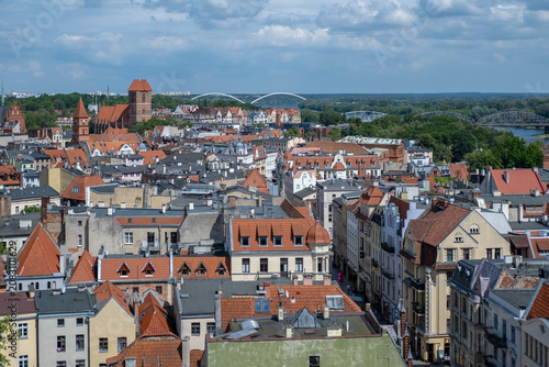 фотографія High angle view over Torun old town featuring the gothic Cathedral of St