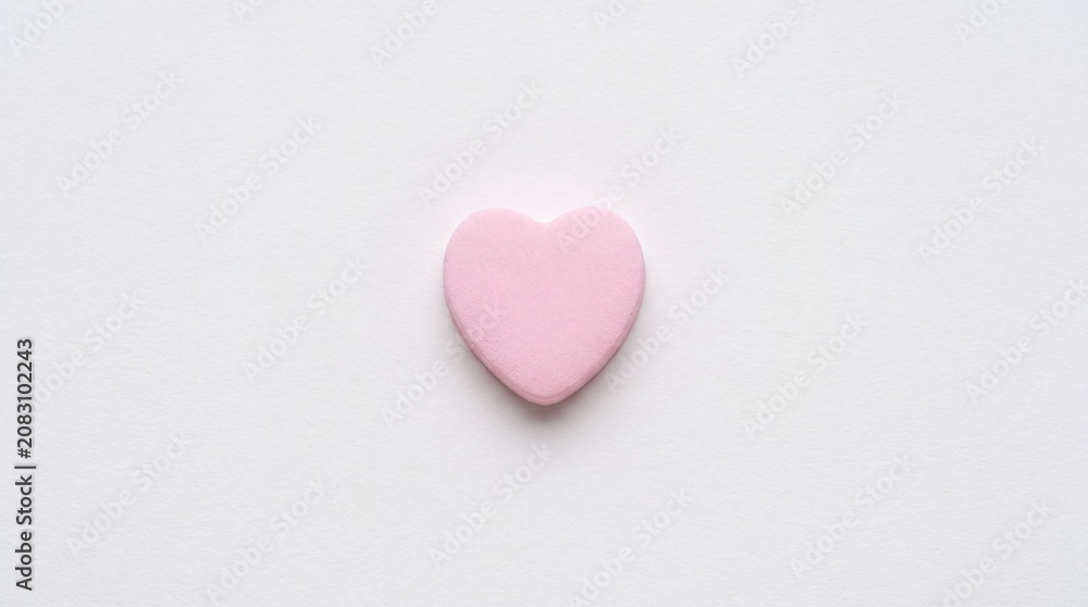 Obraz premium Single pink pastel heart shape candy isolated on white background symbol of love romance valentine day concept minimal style.