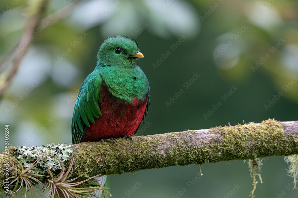 Obraz premium The Emerald Tanager Perched on a Mossy Branch in a Tropical Forest
