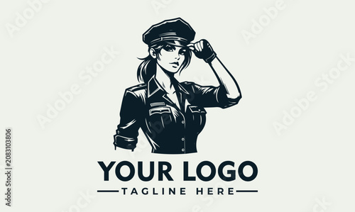 Tableau sur toile Vintage style military woman illustration for a professional logo design template
