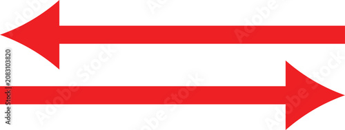 Tableau sur toile Red bidirectional arrows with straight triangular head pointing right and left v