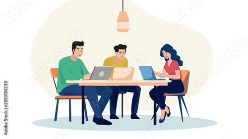 Animation video of Young Professionals Collaborating at a Coworking Table