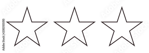 Konstfotografi three outlined five pointed star icons aligned in horizontal row isolated on whi