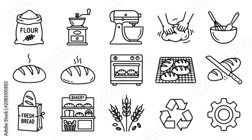 Canvastavla Bread making illustration featuring flour, dough, oven, and loaves symbolizing b