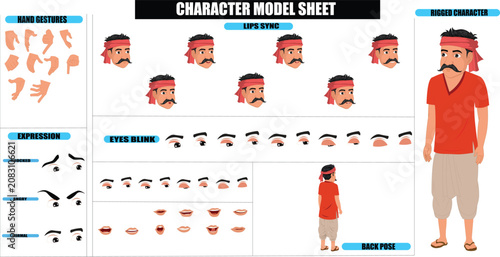 Obraz na płótnie Indian Village Laborer Man Sprite Sheet | Rigged 2D Character with Lip Sync, Wal