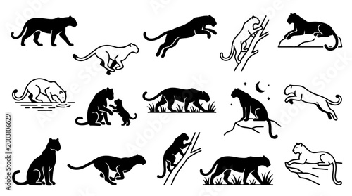 Photography Panther silhouette illustration collection featuring dynamic poses and natural s