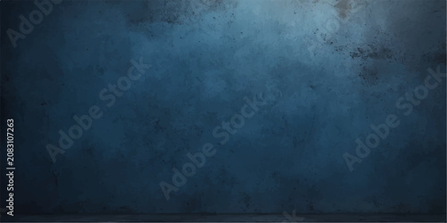 Blue grunge wall background with dark vintage concrete texture, dirty aged rough surface, blank empty space, black and gray stone pattern wallpaper design