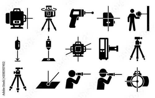 Foto Laser Technology and Construction Measurement Silhouette Icon Set – Laser Levels