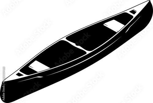 Black canoe, vector boat, rowing vessel, watercraft icon