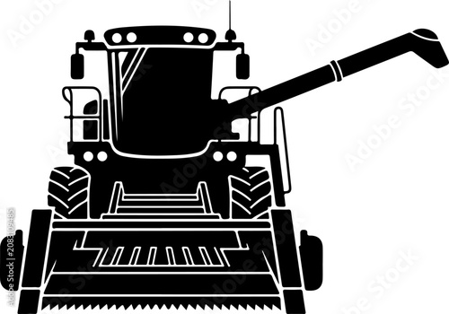 Black Combine Harvester Vector, Agricultural Tractor Icon, Farm Equipment Illustration, Harvest Machinery Graphic