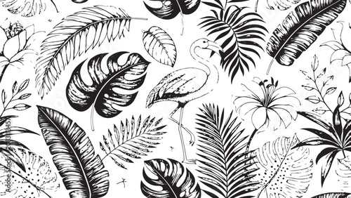 Seamless Tropical Botanical Pattern Bundle Hand Drawn Exotic Leaves Vector Collection Set