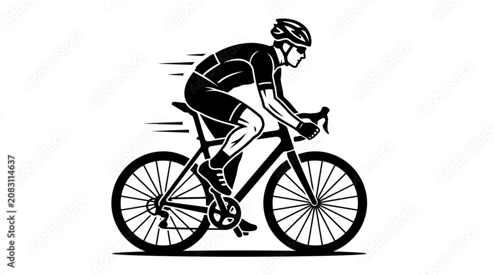 Obraz premium Cyclist Riding Bicycle, Sports Silhouette, Vector Illustration, Speed and Fitness Concept