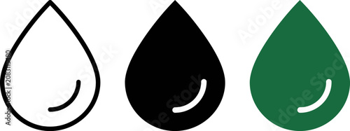 Three water droplets in black and green colors
