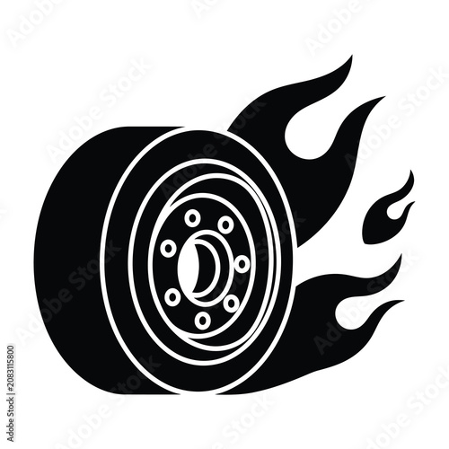 Φωτογραφία Tire on fire burning wheel flames isolated