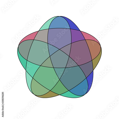 Venn diagram with five overlapping sets in colorful design  