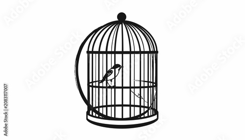 Cuadro en lienzo Bird Sitting in a Cage Alone.