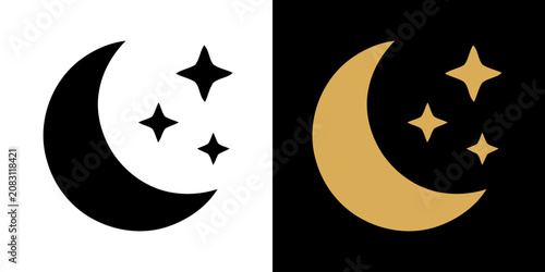 Crescent moon and stars icon set