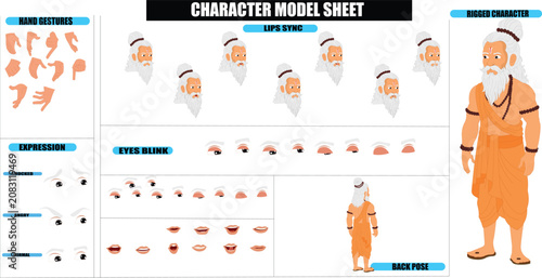 Fotografía Indian Ancient Sadhu Rishi Sprite Sheet | Rigged 2D Character with Lip Sync, Wal