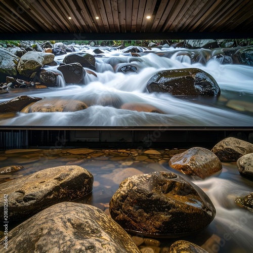 Serene River Flowing Over Rocks - A Captivating Nature Scene.