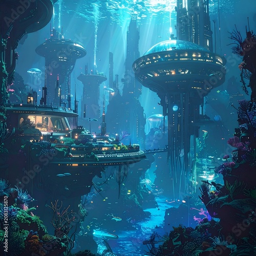 Futuristic Underwater City - A Vision of Submerged Architecture and Marine Life.