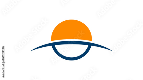 Minimalist Abstract Logo Design Featuring Orange Semicircle and Blue Curved Line