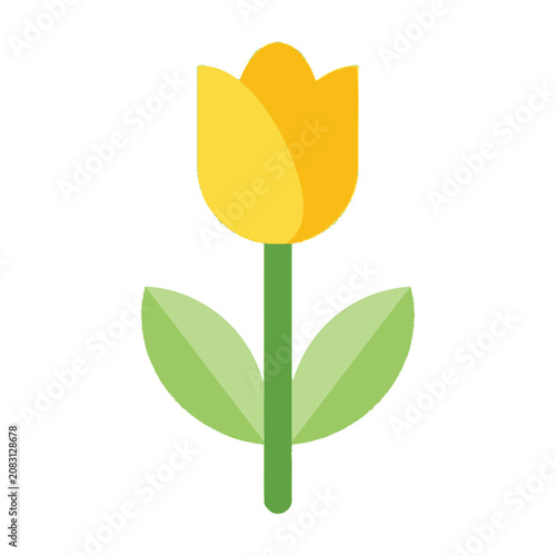 Minimalist Yellow Tulip Flower Icon Isolated on White Background Flat Design Style
