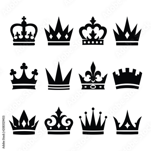 Photography Collection of various royal crown icons with monarchy silhouette ornament collec