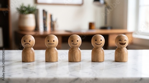 Satisfaction Survey Concept with Happy and Unhappy Wooden Figures