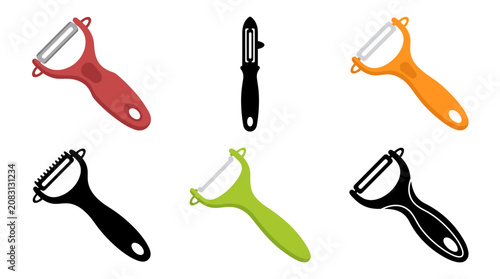 Tableau sur toile Professional vector collection featuring 6 different vegetable peeler designs, Y
