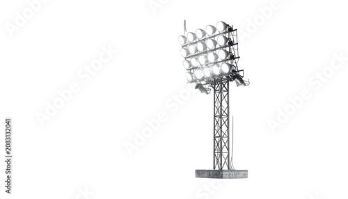 High Power Stadium Steel Floodlights on Tall Metal Poles Illuminating Outdoor Sports Arena at Night
